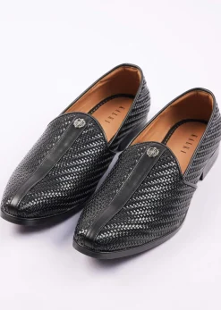 Black Textured Juttis For Men