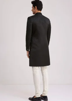 Black Textured Sherwani With Classic Button Detailing