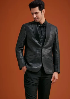 Black Textured Tuxedo With Satin Peak Lapels