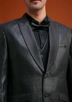Black Textured Tuxedo With Satin Peak Lapels