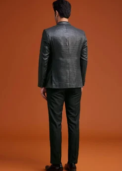 Black Textured Tuxedo With Satin Peak Lapels