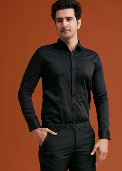 Black Textured Tuxedo With Satin Peak Lapels