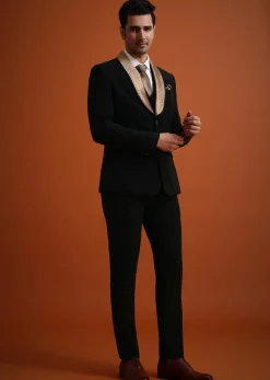 Black Tuxedo And Pant Set With Stone Work