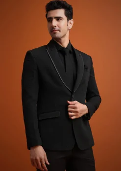 Black Tuxedo And Shirt Set With Pocket Square