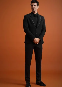 Black Tuxedo And Shirt Set With Pocket Square