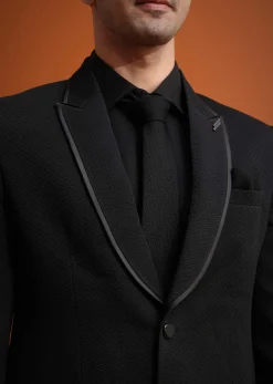 Black Tuxedo And Shirt Set With Pocket Square