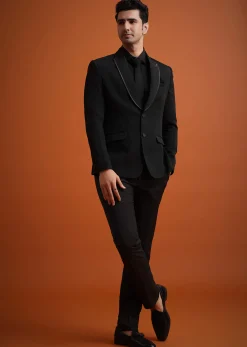Black Tuxedo And Shirt Set With Pocket Square