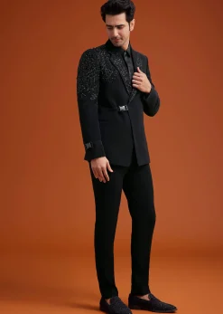 Black Tuxedo With Asymmetric Beaded Embellishments