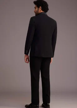 Black Tuxedo With Beaded Shoulder Detailing And Satin Lapel