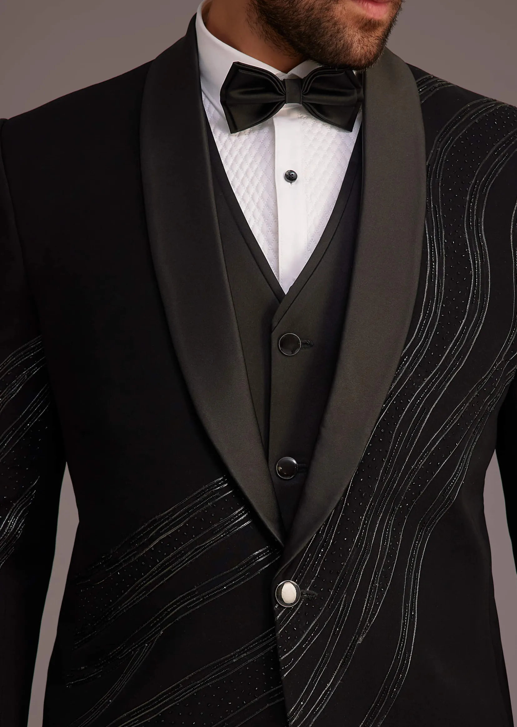 Black Tuxedo With Embellished Swirl Detailing