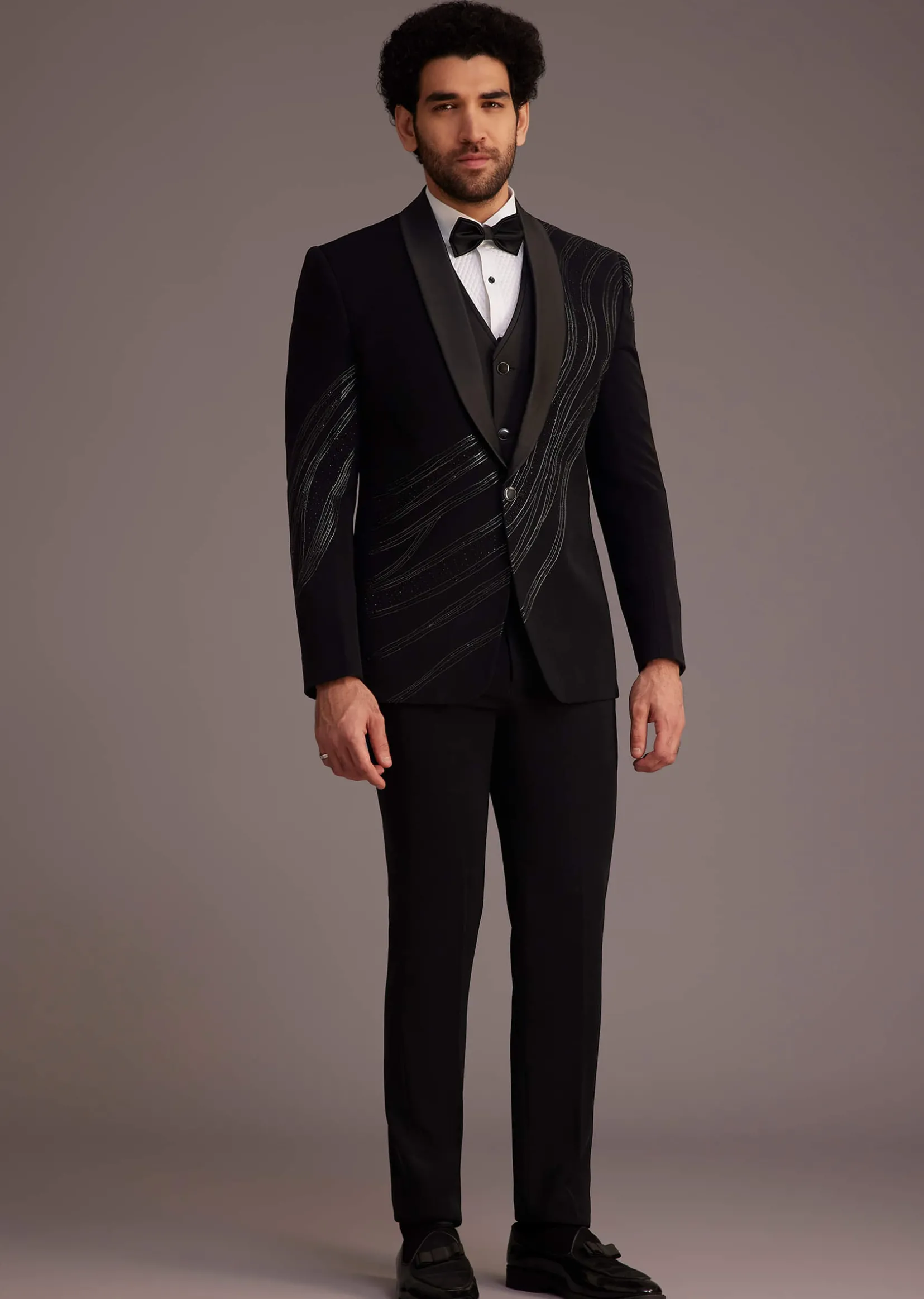 Black Tuxedo With Embellished Swirl Detailing