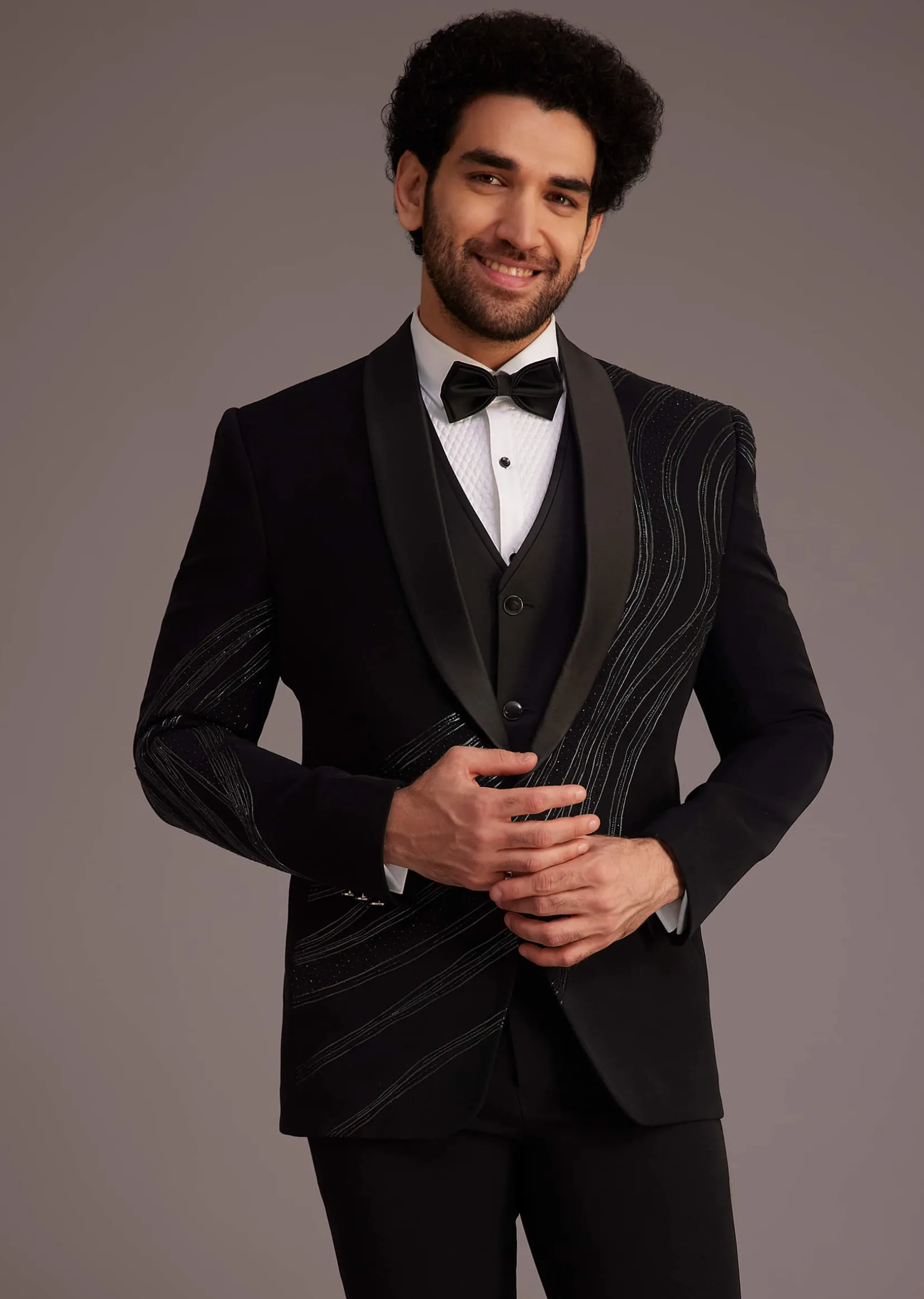 Black Tuxedo With Embellished Swirl Detailing