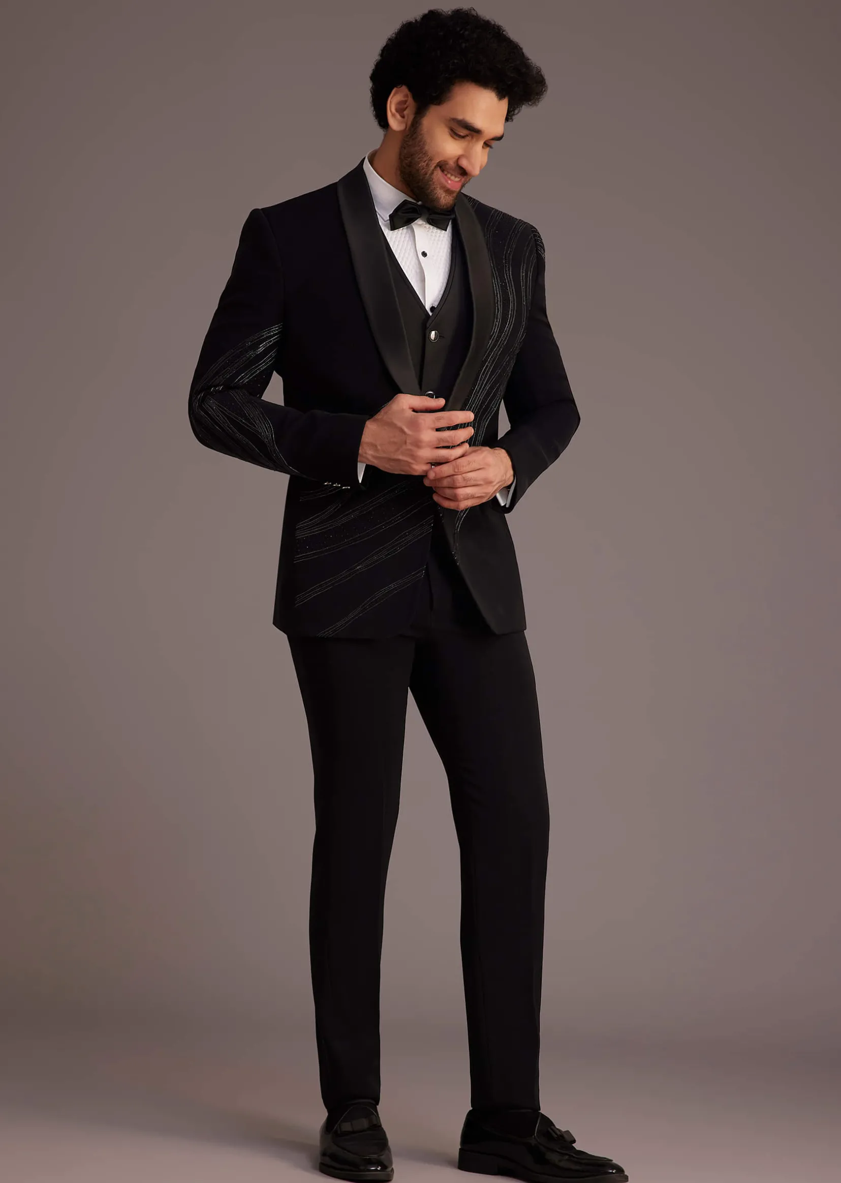 Black Tuxedo With Embellished Swirl Detailing
