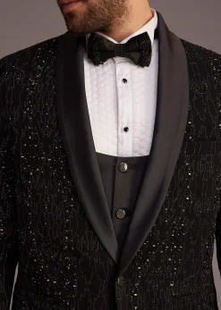 Black Tuxedo With Embellished Jacket And Satin Lapel