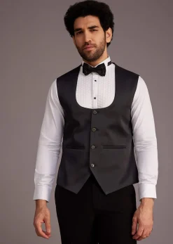 Black Tuxedo With Embellished Jacket And Satin Lapel