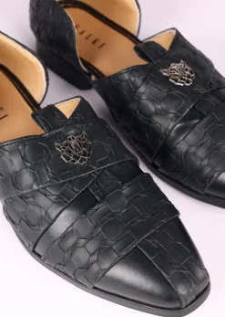 Black Vegan Leather Jutti With Criss Cross Design