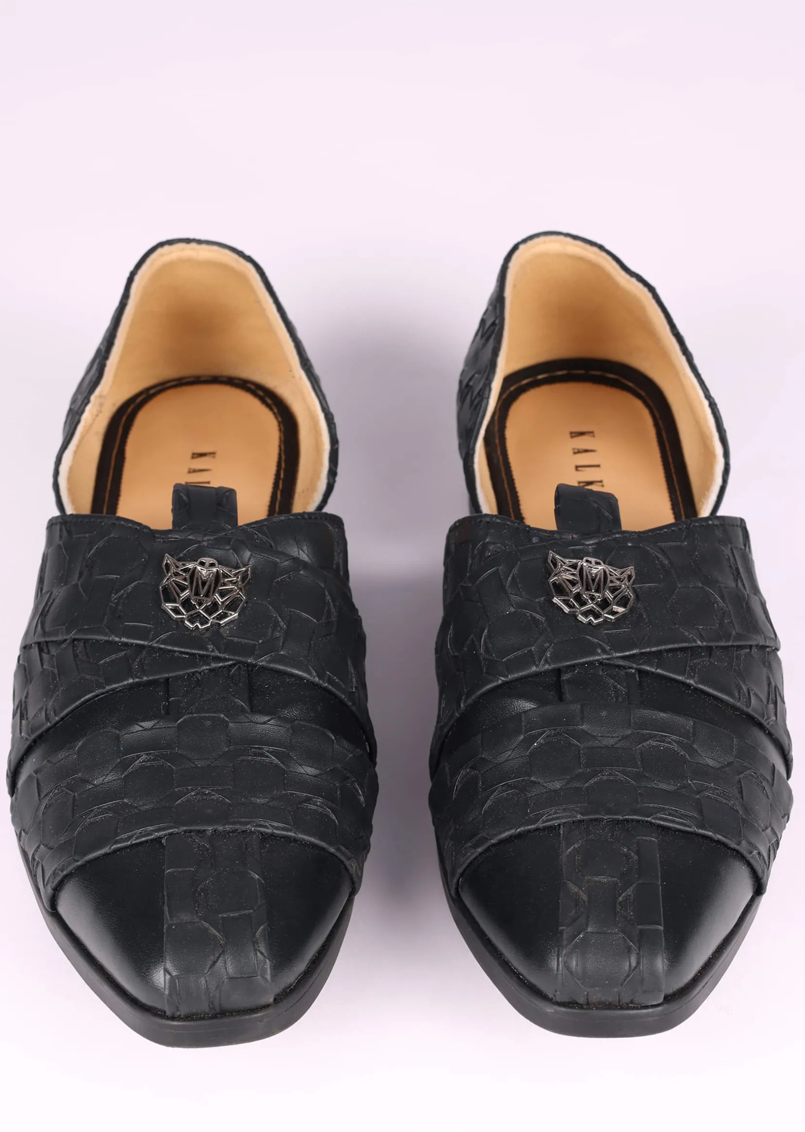 Black Vegan Leather Jutti With Criss Cross Design