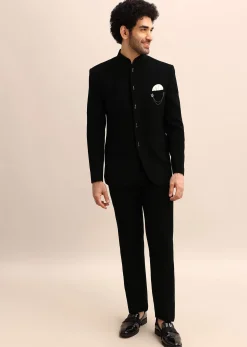 Black Velvet 3 Pc Jodhpuri Suit