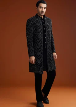 Black Velvet Embellished Indo Jacket Set