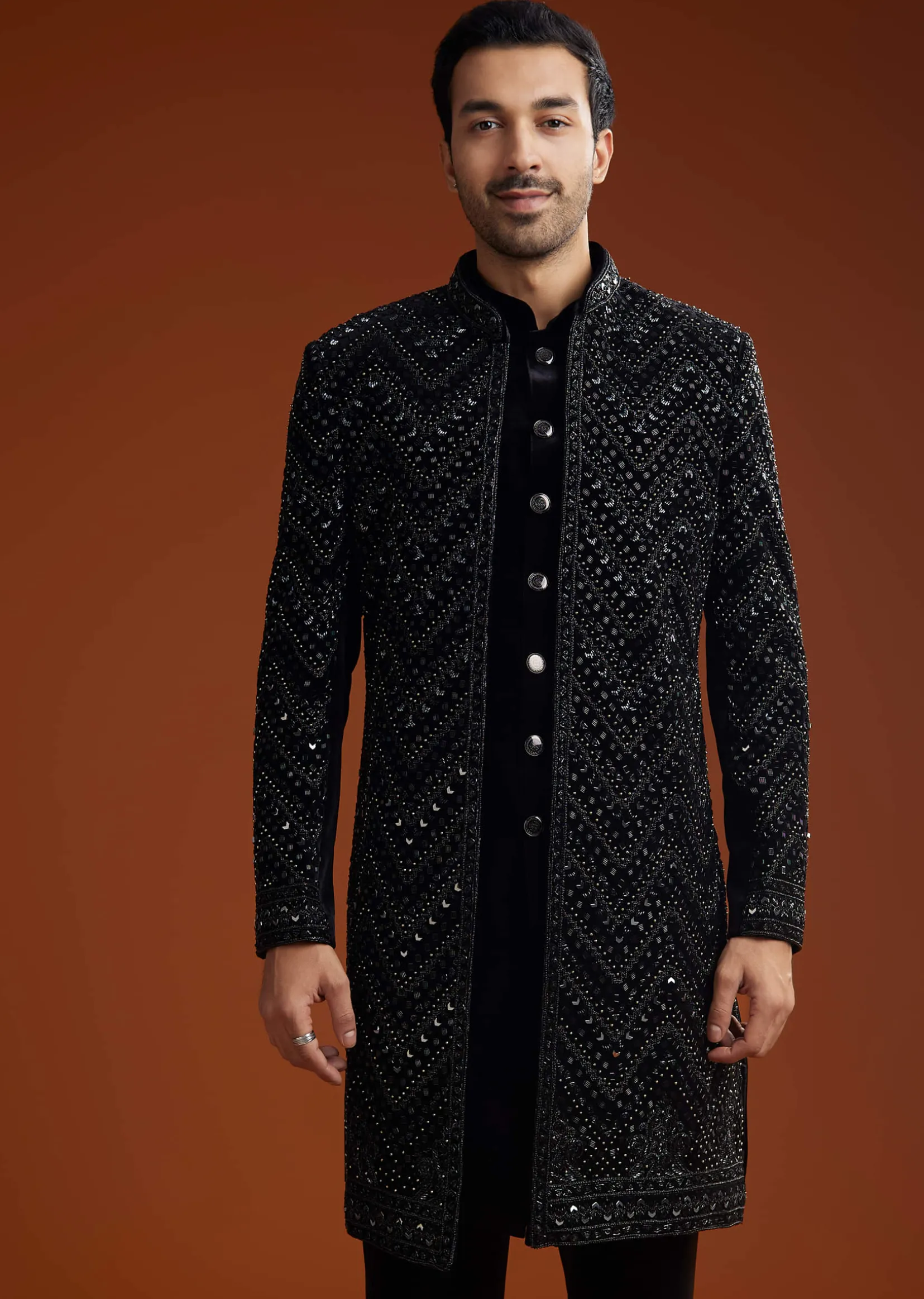 Black Velvet Embellished Indo Jacket Set