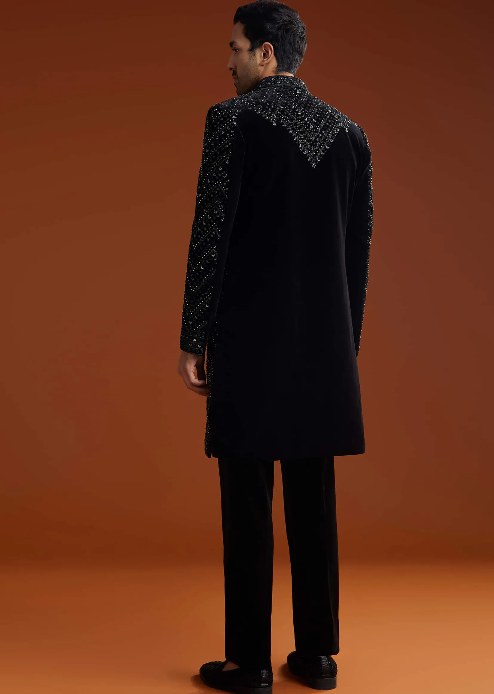 Black Velvet Embellished Indo Jacket Set