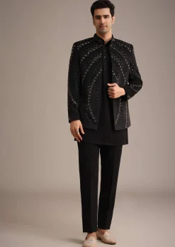 Black Velvet Hand Embroidered Jodhpuri Set