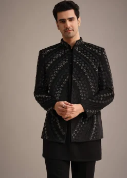 Black Velvet Hand Embroidered Jodhpuri Set