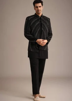 Black Velvet Hand Embroidered Jodhpuri Set