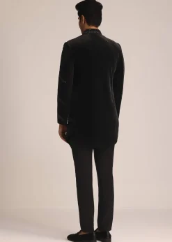 Black Velvet Indo Western Set With Zardosi Detailing