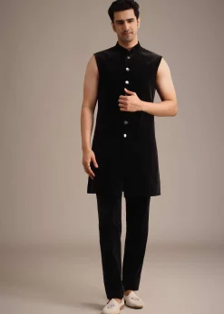 Black Velvet Indowestern Set With Sequin Work