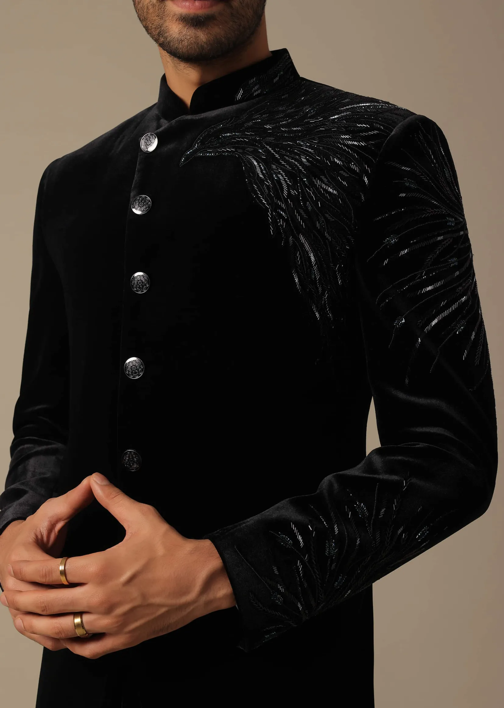 Black Velvet Indowestern For Receptions