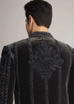Black Velvet Indowestern Set With Cut Dana Embellishment