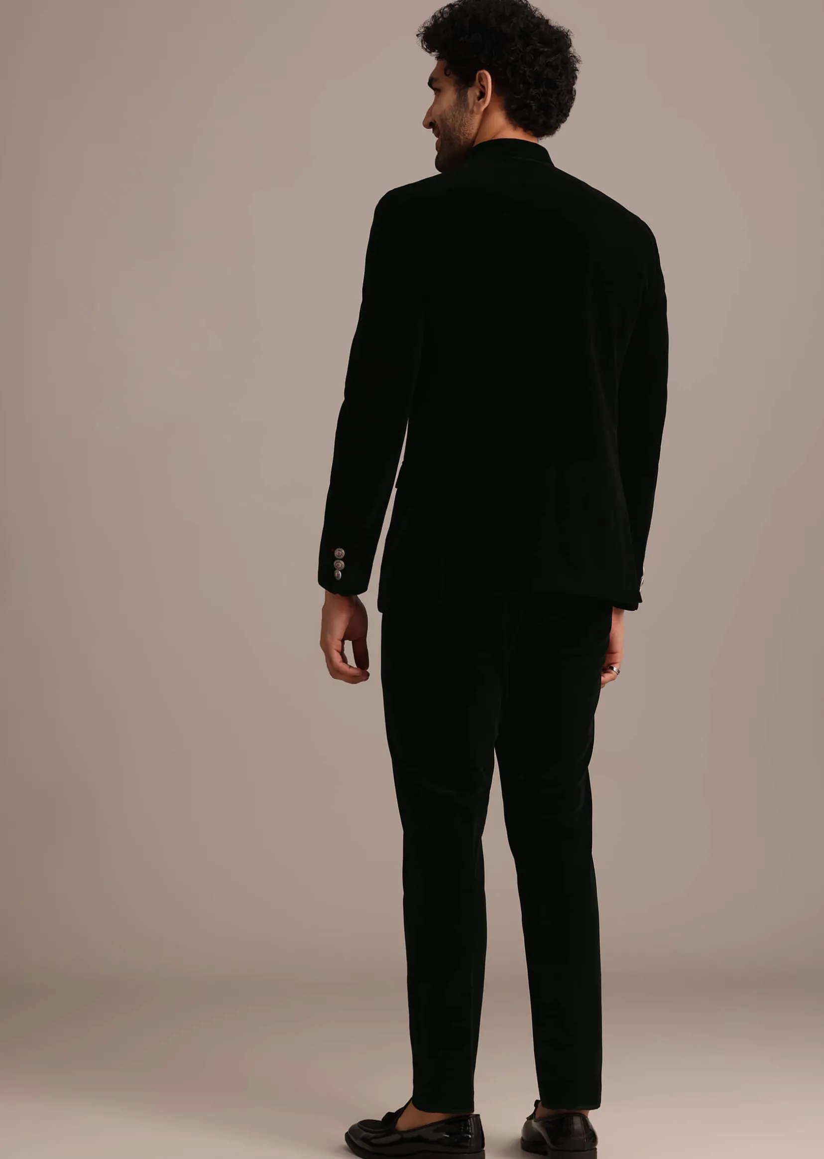 Black Velvet Jodhpuri Set With Pocket Square