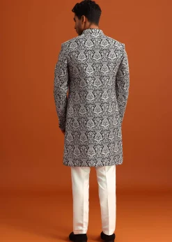 Black Velvet Sherwani And Kurta Set With Kashmiri Work
