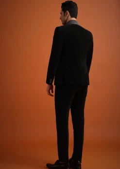 Black Velvet Tuxedo Set With Waistcoat And Bow