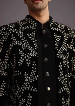 Black Velvet Zari Embroidered Indowestern Trouser Suit