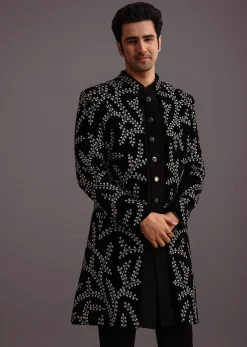 Black Velvet Zari Embroidered Indowestern Trouser Suit