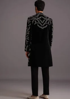 Black Velvet Zari Embroidered Indowestern Trouser Suit