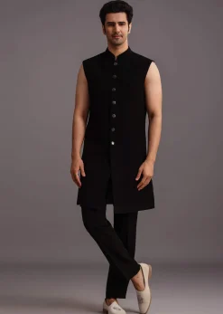 Black Velvet Zari Embroidered Indowestern Trouser Suit