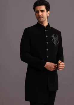 Black Zardosi Embroidered Indowestern Trouser Suit