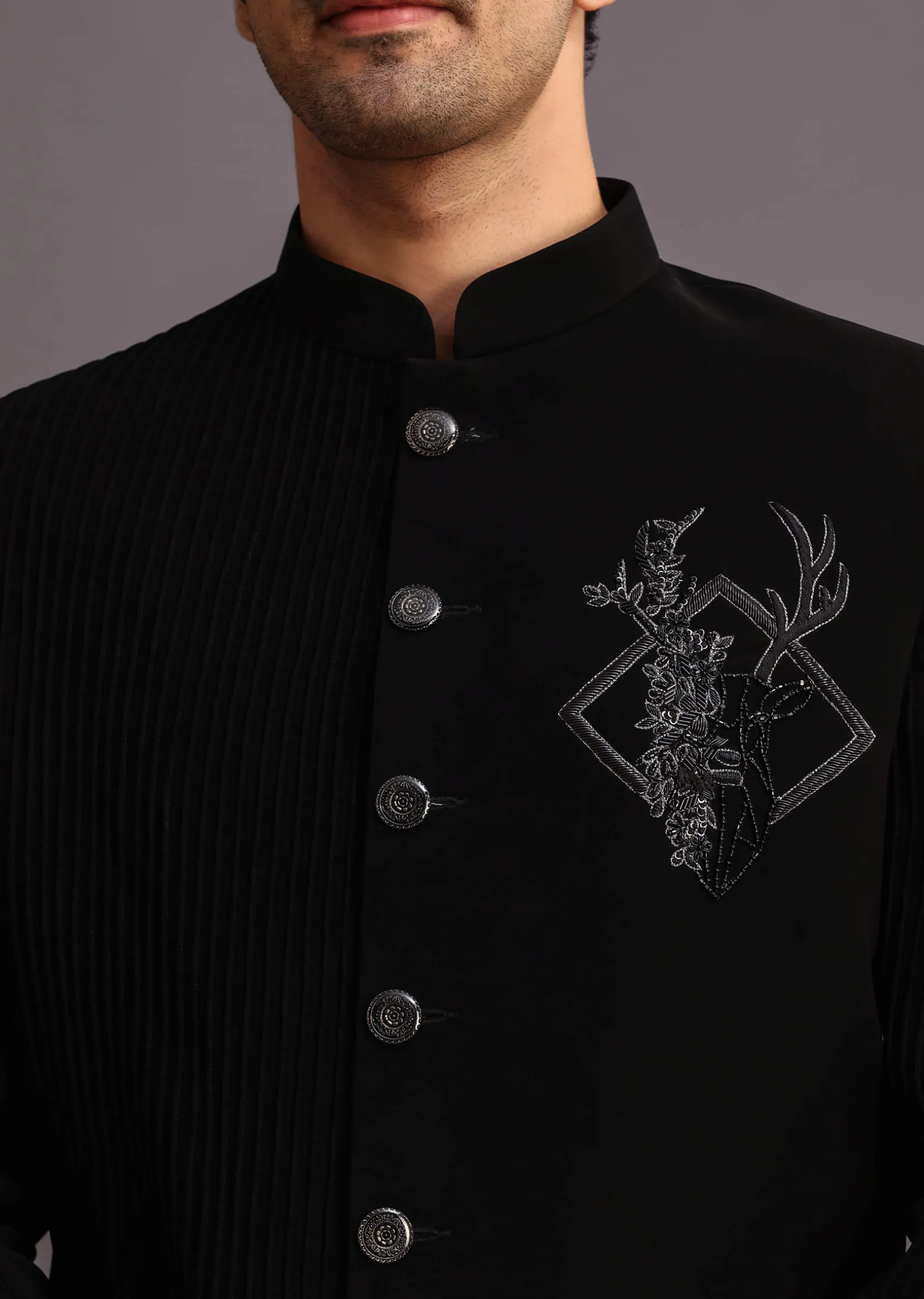 Black Zardosi Embroidered Indowestern Trouser Suit