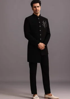 Black Zardosi Embroidered Indowestern Trouser Suit