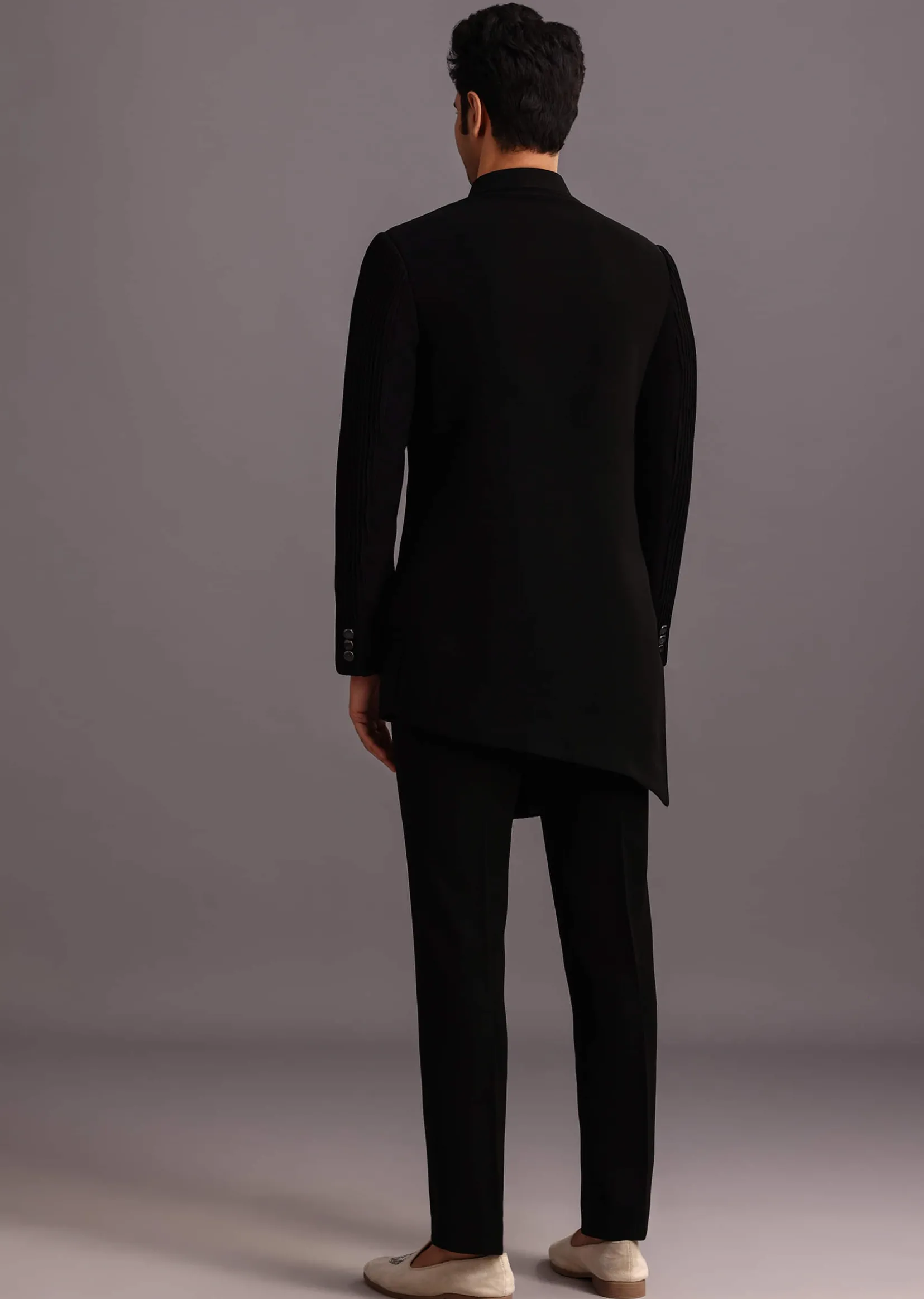 Black Zardosi Embroidered Indowestern Trouser Suit