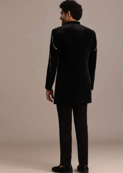 Black Zardozi Embroidered Indo Western Set in Velvet