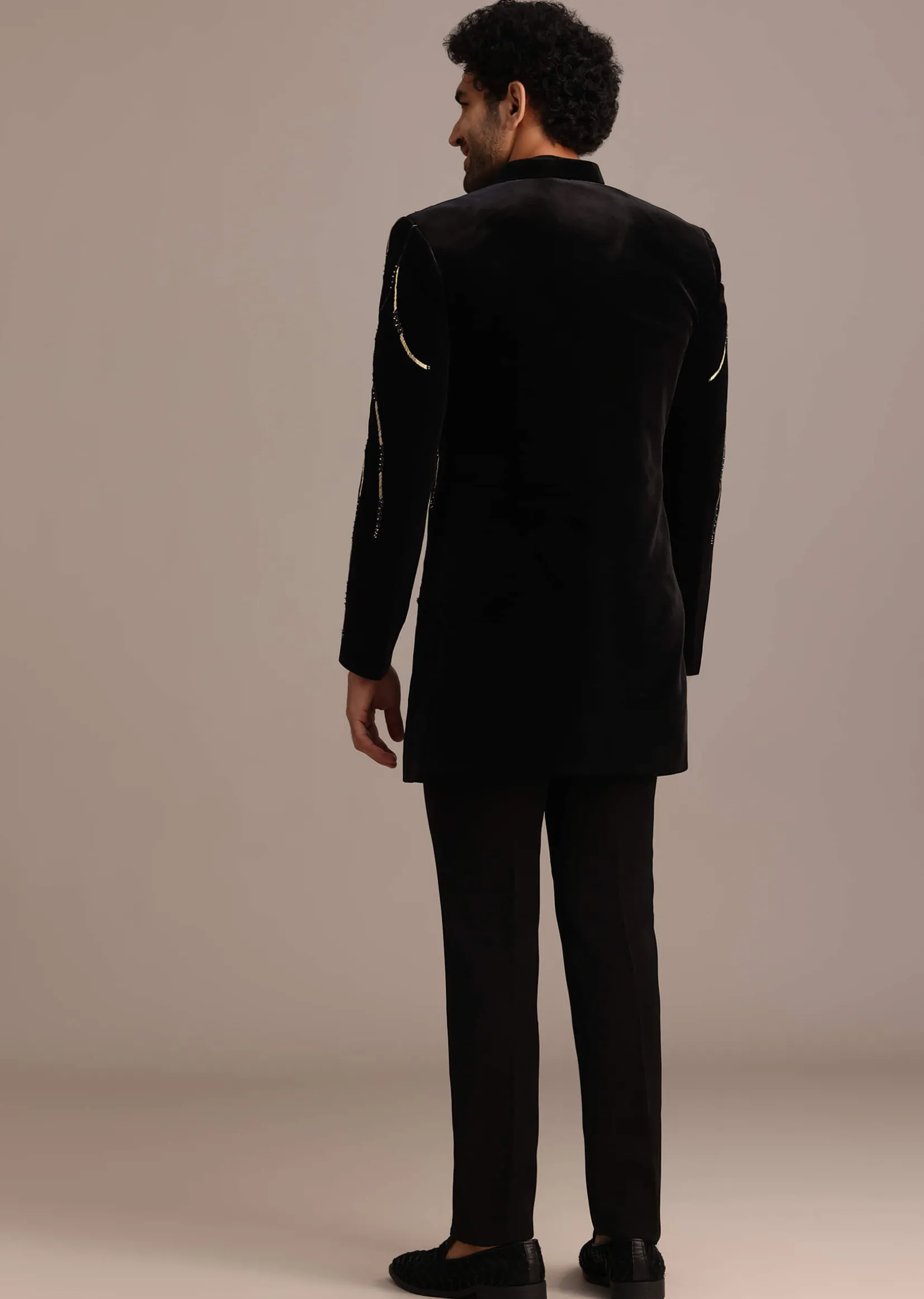 Black Zardozi Embroidered Indo Western Set in Velvet
