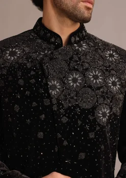Black Zardozi Work Indo Western Set in Velvet