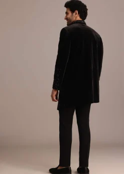 Black Zardozi Work Indo Western Set in Velvet