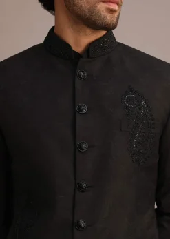 Black Zari Sequin Work Jodhpuri Set