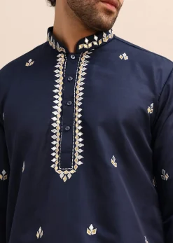 Blue Abla Work Kurta Set For Men