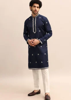 Blue Abla Work Kurta Set For Men